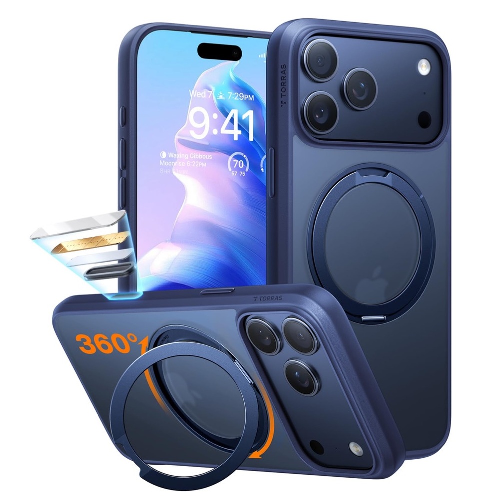 iPhone 17 PRO Case 360 Magnetic Stand with MagSafe-Transluscent Back/Deep Blue